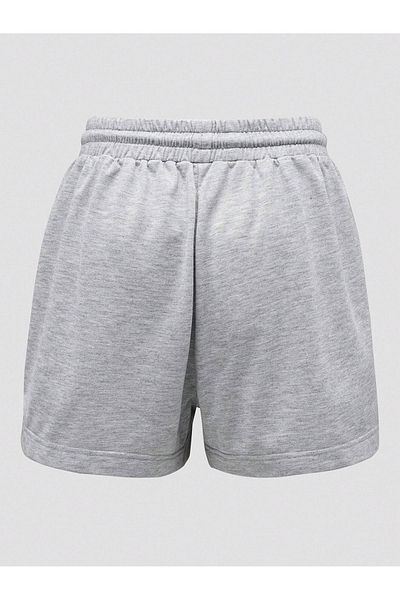 DUBU BUTİK Network Combed Cotton Shorts - Gray Printed Short Without Cord