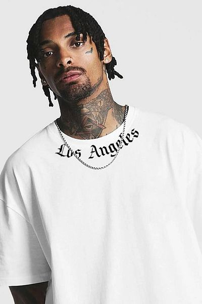 VBSVİBES Πλεκτό μπλουζάκι Unisex Λευκό Oversize γιακά Los Angeles με στάμπα