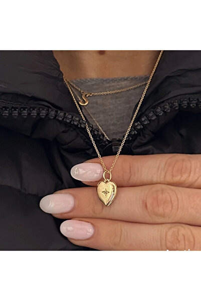 Wind Silver Kapaklı Kalp Harfli Kutup Detaylı Zirkon Taşlı Kolye 925 Ayar