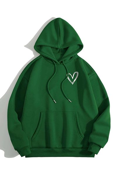 CLAYES Φούτερ με στάμπα καρδιάς Unisex Μαύρο Πράσινο Oversize με κουκούλα