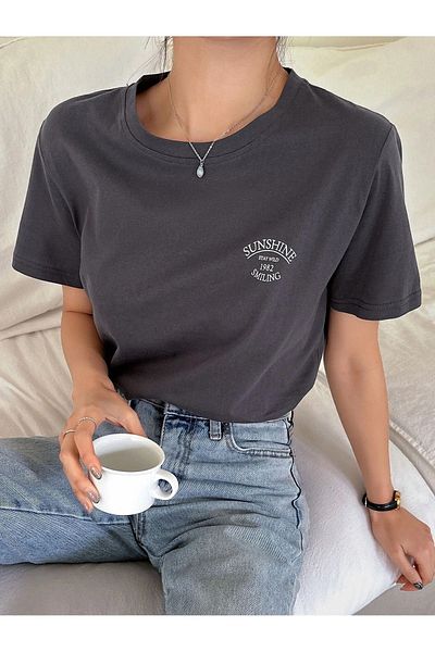 CLAYES Sunshine 1982 Single Jersey T-Shirt - Smoke Printed Oversize Crew Neck Short Sleeve T-Shirt