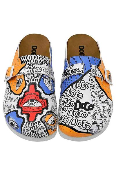 Dogo Papuci multicolori din piele vegană pentru femei - Design cu vedere centrală