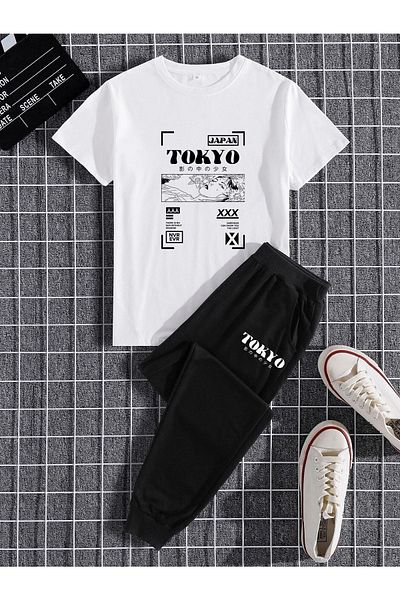 DUBU BUTİK Tokyo White Set - Black Sweatpants, Six Joggers and Cycling Yak