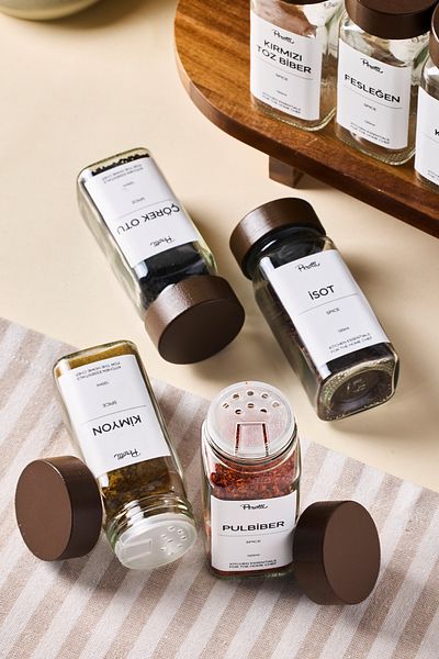 Perotti Raul Woody 12-Piece Minimal Acacia Lid Spice Rack Set 120ml-30 Pcs. Black-White Label Gift