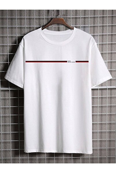 VBSVİBES Πλεκτό μπλουζάκι Unisex White Oversize Line Paris Printed