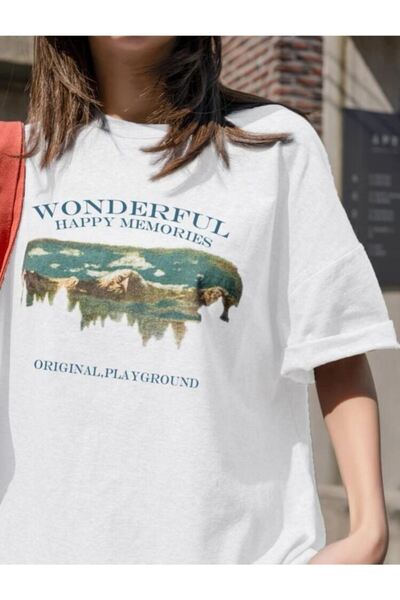 VBSVİBES Γυναικείο λευκό μπλουζάκι Oversize Wonderful printed