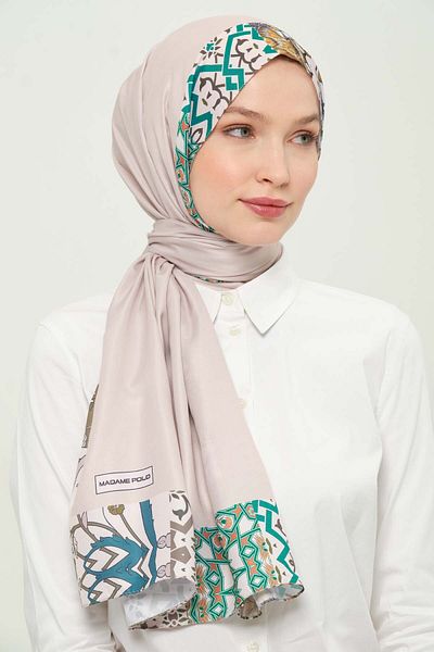 Madame Polo Digital Twil Shawl Multicolored Patterned Wrinkle-Free Non-Slip 75X180 cm