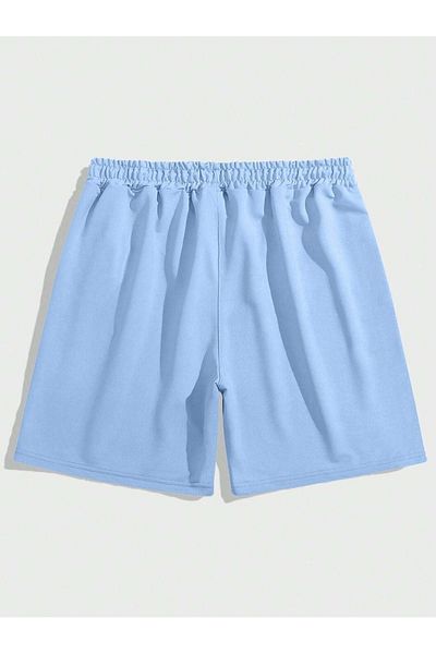 DUBU BUTİK Μονόχρωμο χτενισμένο βαμβακερό σορτς - Baby Blue Unprinted Short χωρίς κορδόνι