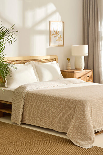 Kaşmir Home فلافو جاكار موسلين بيكيه مزدوج الشخصية بيج