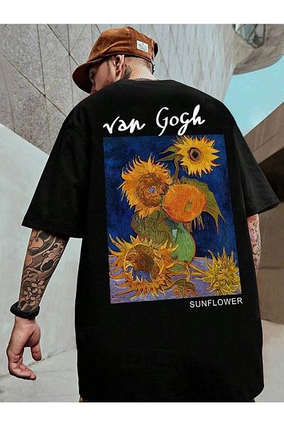 VBSVİBES Unisex Black Oversize Van Gogh Printed Knitted T-shirt