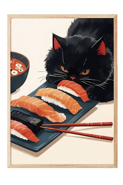 Postifull Ζωγραφική με ξύλινο πλαίσιο, Sushi Warrior, Ξύλινη ζωγραφική κουζίνας σειράς Comfort, NO:109162