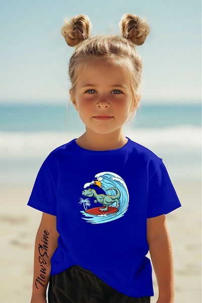 New Shine 1 tricou este un cadou pentru achiziții de 6 și mai sus în coș - Tricou pentru copii oversize cu imprimeu Dinozaur surfer