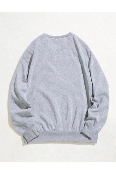 DUBU BUTİK Anime Toroto Design Sweatshirt - Gray Printed Oversize Thick Winter Crew Neck