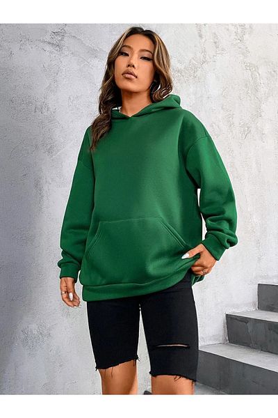CLAYES Women's Green Kiss Me Oversize Hooded Sweatshirt