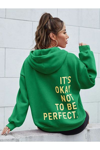 CLAYES Women's Green Perfect Oversize Hooded Sweatshirt