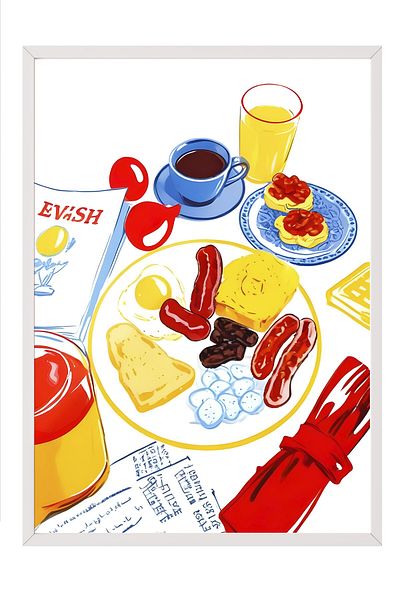 Postifull Pictură cu cadru alb, Just A Breakfast, Pictură de perete pentru bucătărie din seria Comfort, NR:109157