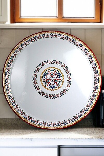 İnci Emaye رقم 70 أدوات مائدة صينية مطلية بالمينا، صينية تقديم الطعام، طاولة أرضية زنك ~68 سم