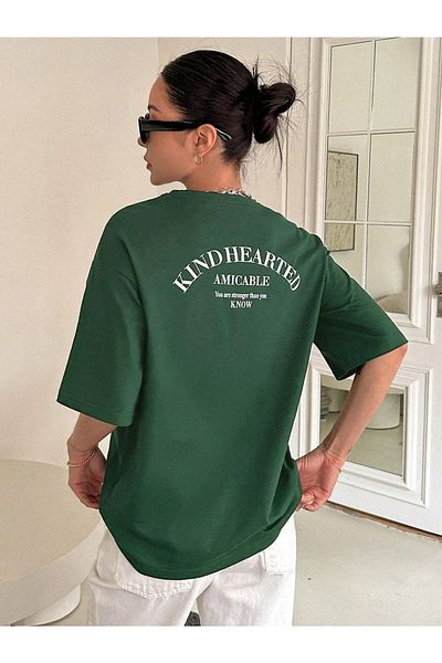 CLAYES Μπλουζάκι Kind Hearted - Πράσινη στάμπα Oversize Crew Neck με κοντό μανίκι