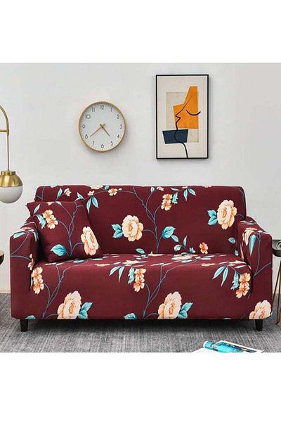 COOYA Three-seater sofa cover,Exquisite print design,Stretch fabric,Machine washable,190-230 cm,Deep red