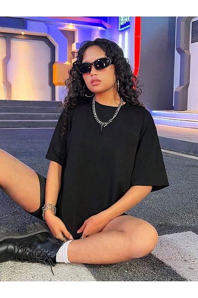 DUBU BUTİK Μπλουζάκι X Bear Single Jersey - Μαύρο εμπριμέ κοντομάνικο μπλουζάκι με λαιμόκοψη