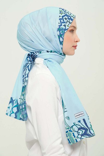 Madame Polo Digital Twil Shawl Multicolored Patterned Wrinkle-Free Non-Slip 75X180 cm