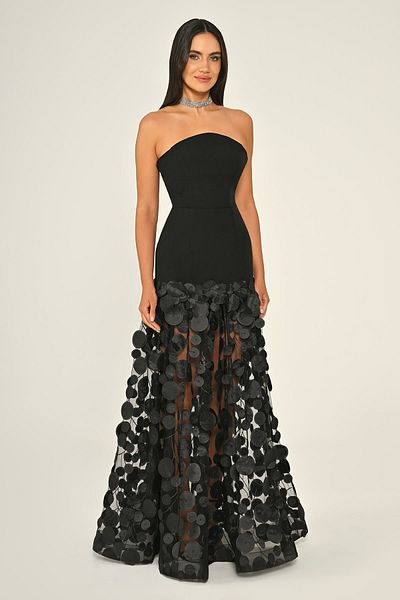 ALFABETA Crepe Skirt 3D Tulle Long Evening Dress Alpha Beta B7067