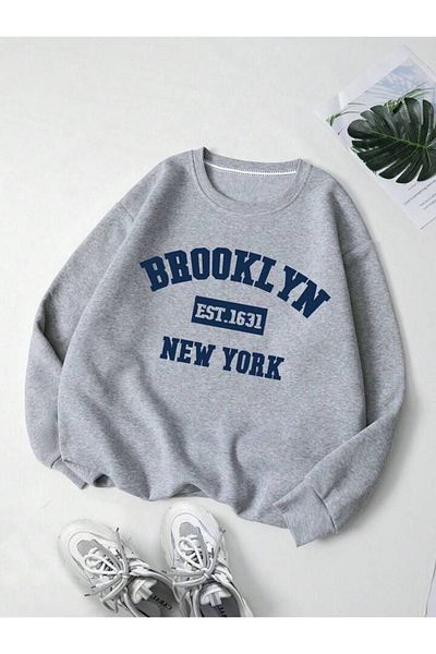 DUBU BUTİK Μπλούζα Brooklyn 1631 - Γκρι εμπριμέ, χοντρή χειμερινή λαιμόκοψη
