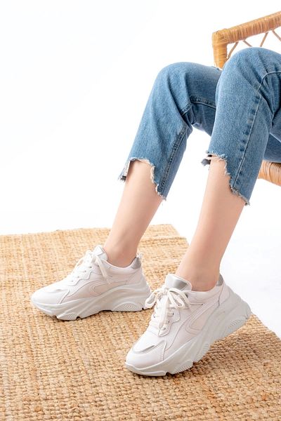 surkent SP-149 Pantofi sport casual din plasă cu șireturi, alb argintiu