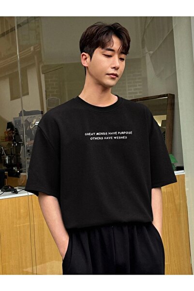 VBSVİBES Πλεκτό μπλουζάκι Unisex Μαύρο Oversized Great Minds Printed