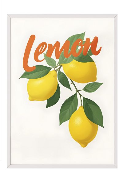 Postifull Pictură cu cadru alb, Lemon, Pictură de perete pentru bucătărie din seria Comfort, NR:109126
