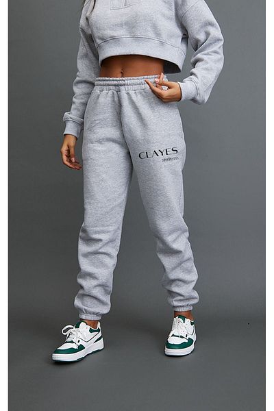 CLAYES بنطال رياضي شتوي من Studio - رمادي مطبوع، 100% قطن، ساق مطاطية، صوف