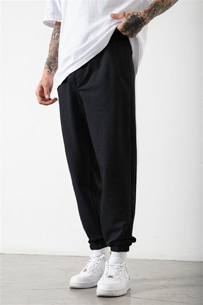 DUBU BUTİK Μαύρο Jogger Sweatpants - Smile Face Printed, ελαστικό άνετο πόδι