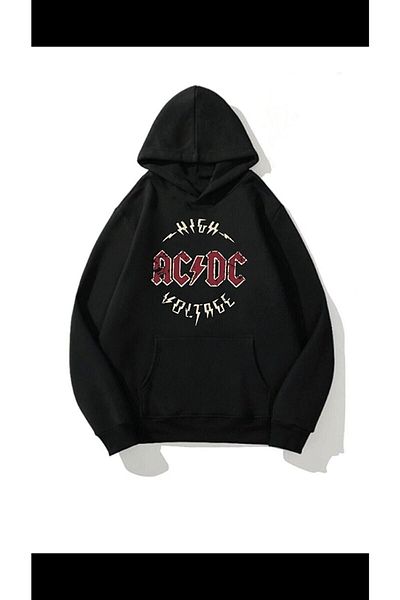 VBSVİBES Μαύρο φούτερ με κουκούλα Unisex Oversize Acdc