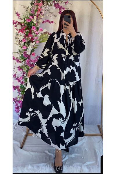PREMİER VİE Φόρεμα βισκόζης Teseeür Funda Pattern Μαύρο Χρώμα Νέας Σεζόν