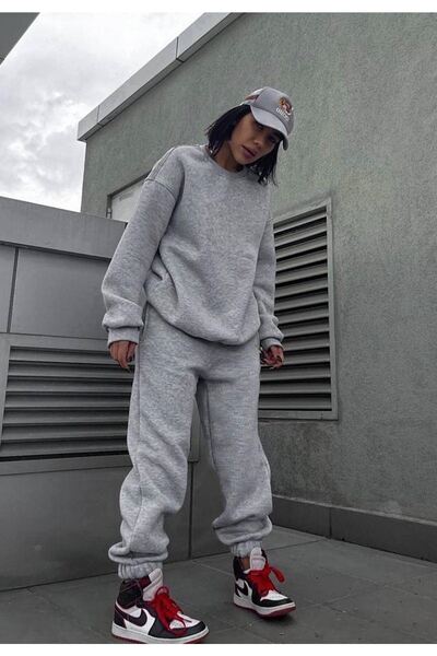 CLAYES Світшот-джоггер сірий оверсайз - Комплект спортивного одягу з велосипедним коміром