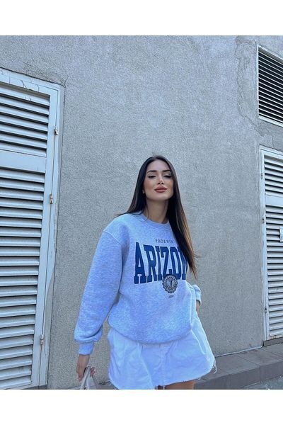 CLAYES Arizona Written Sweatshirt - Gray Printed Oversize Crew Neck