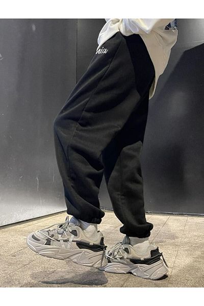 VBSVİBES Pantaloni de sport pentru femei BLACK SHINE cu picior din cauciuc cu imprimeu Jogger 2 fire fără ridicare