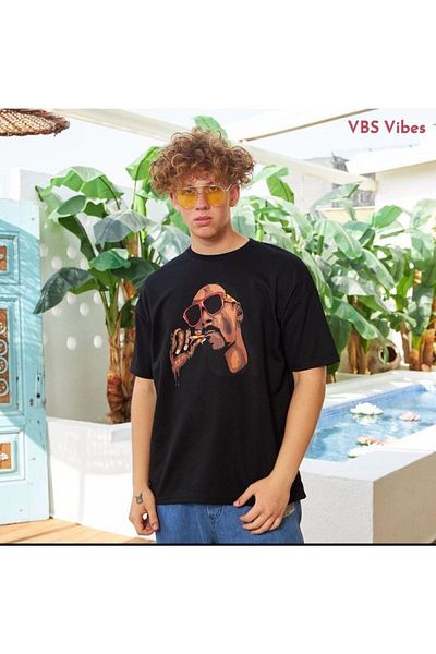 VBSVİBES Unisex Oversize Snoop Printed Black T-shirt