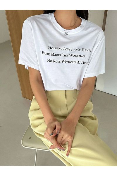 CLAYES Tricou Alb Slogan Oversize - Imprimat Oversize