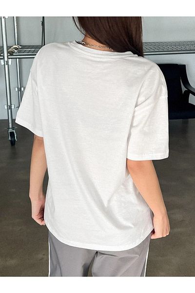 VBSVİBES Γυναικείο Πλεκτό Μπλουζάκι Λευκό Oversize με Εξαιρετικά Εκτυπωμένο