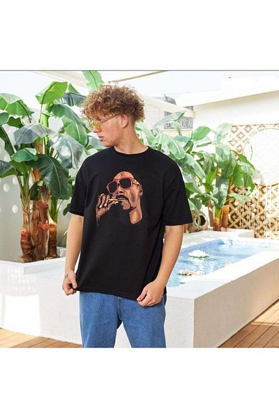 VBSVİBES Unisex Oversize Snoop Printed Black T-shirt