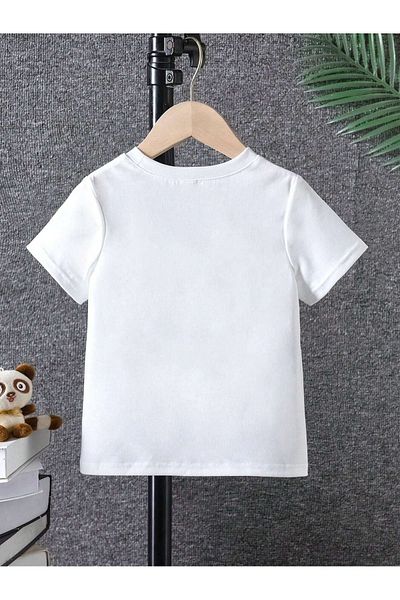 DUBU BUTİK Animals Cotton Παιδικό T-Shirt- Λευκό εμπριμέ για κορίτσια για αγόρια καλοκαιρινό T-shirt με λαιμόκοψη
