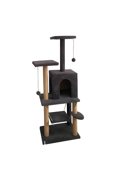 Reyo Luxury Cat Scratch Playhouse - Anthracite with Swing Nest