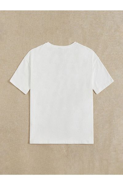 VBSVİBES Women's White Oversize Heart Printed Knitted T-shirt