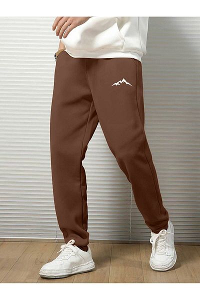 CLAYES Mountain Silhouette Sweatpants Jogger - Brown Printed Rubber Leg High Waist