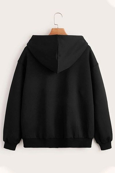 Sweetline Hanorac cardigan negru oversize cu fermoar pentru femei