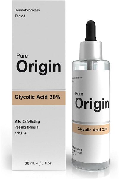 Pure Origin Glycolic Acid 20% Serum - Exfoliates & Renews Skin, For Brighter Even Tone Skin, 30Ml