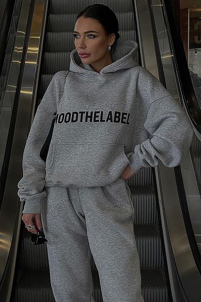 CLAYES Mood The Label téli tréningruha szett - szürke nyomtatott kapucnis oversize kapucnis pulóver