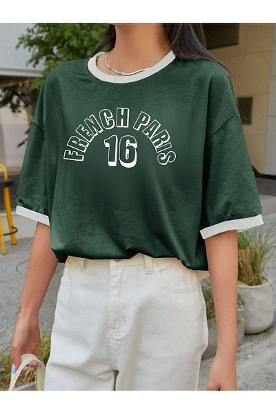 CLAYES Green Oversize Paris Single Jersey T-Shirt - Crew Neck, Short Sleeve
