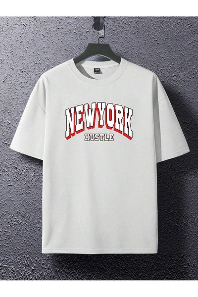 CLAYES Тениска Newyork Hustle Jersey - Бяла тениска с къс ръкав и щампа, голям размер и кръгло деколте
